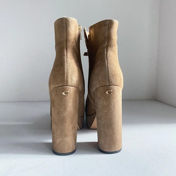 COACH Women's Iona Suede Platform High Block  Heel Booties Boots Light Brown 9 - Picture 3 of 11